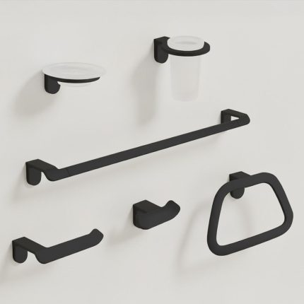 مجموعة اكسسوارات الحمام (6 قطع) - أسود مطفي