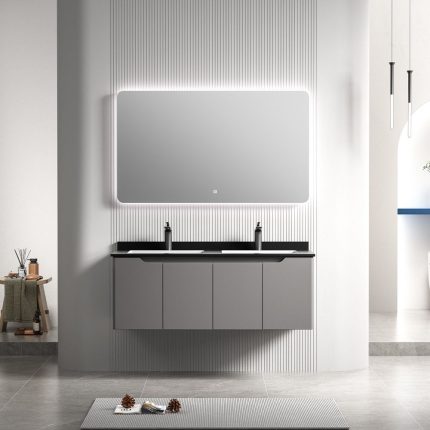 خزانة حمام معلقة مع مغسلة ومرآة - آمبر