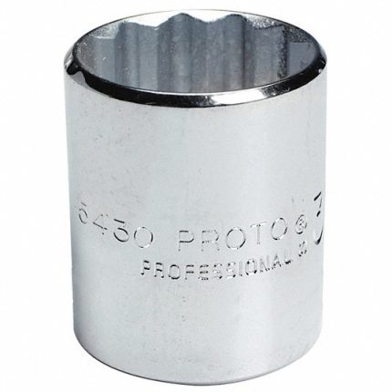 حبة سوكيت، حجم قاعدة التثبيت 1/2 بوصة، مقاس 1 3/8 بوصة، 12 نقطة، فولاذ، عمق عادي، طبقة خارجية من الكروم