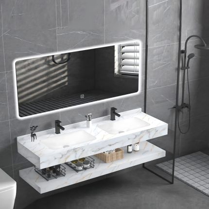 مغاسل رخام ديكور مقاس 120سم أبيض ذهبي كلاسيك