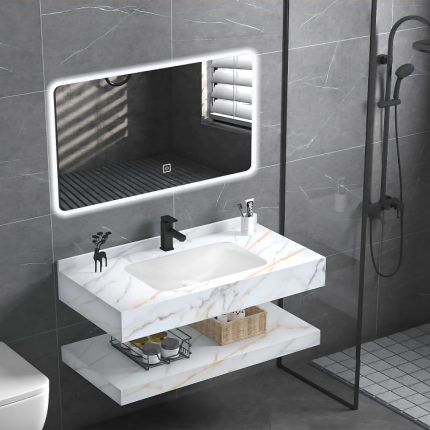 مغاسل رخام ديكور مقاس 100سم أبيض ذهبي كلاسيك