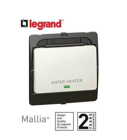 ليجراند - مفتاح سخان ماليا - 20 أمبير - لؤلؤي - مع لمبة بيان - و علامة Water Heater