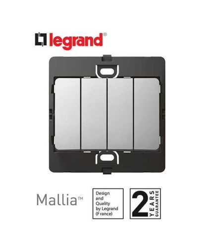 ليجراند - مفتاح رباعي ماليا - خط واحد - 10 أمبير - 250 فولت - فضي