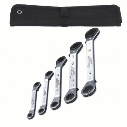 مجموعة مفاتيح ربط بنهاية مغلقة، من الفولاذ، تشطيب من الكروم، نطاق  أحجام الرأس من 1/4 بوصة إلى 7/8 بوصة، SAE، عدد 5 أدوات