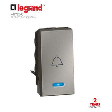 ليجراند - مفتاح جرس مربع مزود بلمبة بيان - أزرق وعلامة جرس 6 أمبير خط واحد 1 موديول - مغنيسيوم