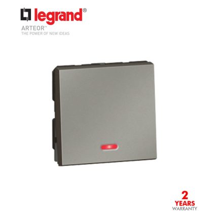 ليجراند - مفتاح مفرد مربع أرتيور مزود بلمبة بيان ليد 10 أمبير 250 فولت 2 خط 2 موديول - مغنيسيوم