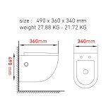 ⁦كرسي حمام معلق دائري UF23 تكنو مقاس 49*36*34⁩ - الصورة ⁦3⁩