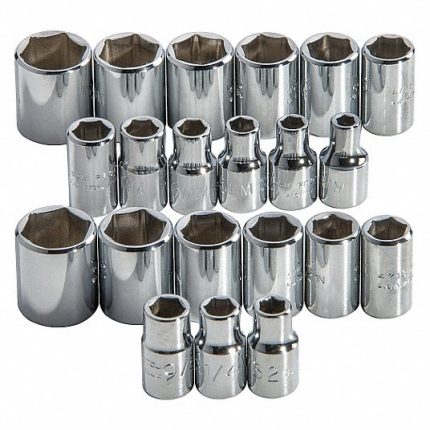 طقم لقم, مقاس من 3/16 بوصة إلى 9/16, 4 مم إلى 14 مم, حجم قاعدة اللقمة 1/4 بوصة