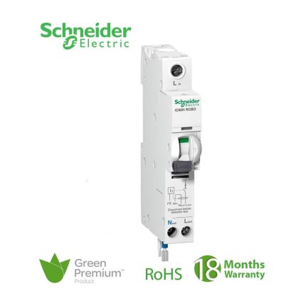 شنايدر - قاطع حماية من التسريب الأرضي - Acti9 iC60H, Earth Leakage, 1P + N, C Curve, 6A, 30mA, 240 V