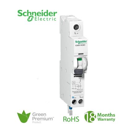 شنايدر - قاطع حماية من التسريب الأرضي - Acti9 iC60H, Earth Leakage, 1P + N, C Curve, 32A, 100mA, 240 V