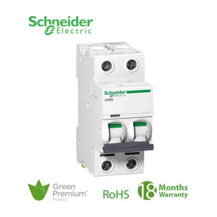 شنايدر - قاطع فرعي 2 خط - 50 أمبير - Acti9 iC60N, 2P, 50A, D Curve