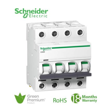 شنايدر - قاطع فرعي 4 خط - 50 أمبير - Acti9 iC60N, 4P, 50A, D Curve