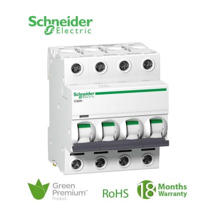 شنايدر - قاطع فرعي 4 خط - 6 أمبير - Acti9 iC60H, 4P, 6A, B Curve