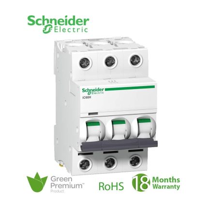 شنايدر - قاطع فرعي 3 خط - 6 أمبير - Acti9 iC60H, 3P, 6A, C Curve