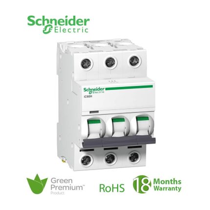 شنايدر - قاطع فرعي 3 خط - 50 أمبير - Acti9 iC60H, 3P, 50A, C Curve