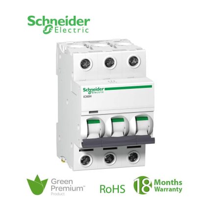 شنايدر - قاطع فرعي 3 خط - 50 أمبير - Acti9 iC60H, 3P, 50A, D Curve