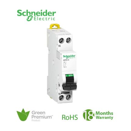 شنايدر - قاطع فرعي 2 خط - 10 أمبير - Acti9 iDPN N, 1P + N, 10A, C Curve