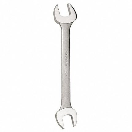 مفتاح ربط مفتوح, مصقول, مقاس 7/16 بوصة, 1/2 بوصة, الطول الإجمالي 6 3/8 بوصة, مائل 15 درجة.