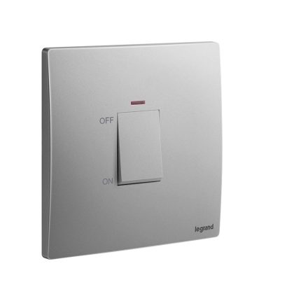 ليجراند - مفتاح مزدوج القطب Mallia Senses، HK، مفرد، خط 1، 45A، 250V، مع مؤشر أحمر، Dark Silver