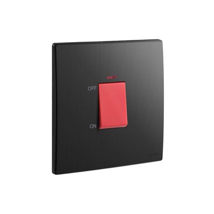 ليجراند - مفتاح مزدوج القطب Mallia Senses، HK، مفرد، خط 1، 32A، 250V، مع مؤشر أحمر، Brushed Black