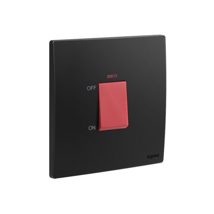 ليجراند - مفتاح مزدوج القطب Mallia Senses، HK، مفرد، خط 1، 32A، 250V، مع مؤشر أحمر، Matt Black