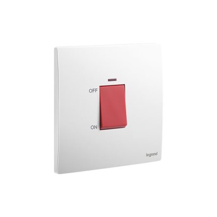 ليجراند - مفتاح مزدوج القطب Mallia Senses، HK، مفرد، خط 1، 32A، 250V، مع مؤشر أحمر، Matt White