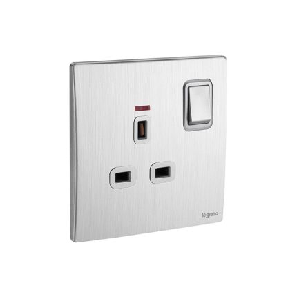 ليجراند - مخرج مأخذ مزدوج القطب Mallia Senses، BS، مفرد، 13A، 250V، مع LED، Brushed Aluminium