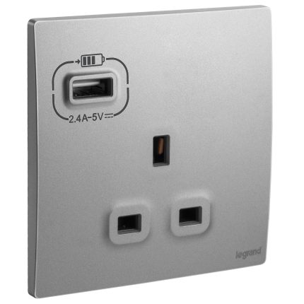 ليجراند - فيش ماليا - 13 أمبير مع مخرج USB - المواصفات البريطانية - لون فضي غامق