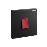 ليجراند - مفتاح مزدوج Galion، 1 موديول، 45A، 250V، مع مؤشر أحمر وقاطع أحمر، Matt Black