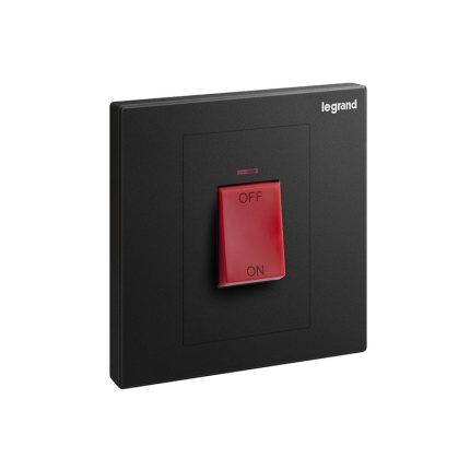 ليجراند - مفتاح مزدوج Galion، 1 موديول، 45A، 250V، مع مؤشر أحمر وقاطع أحمر، Matt Black