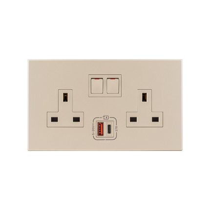ليجراند - مقبس Arteor، BS، 13A، 250V، مفتاح قطبي مزدوج، مجوز، مع USB A + USB C بقدرة 27W، شامباني