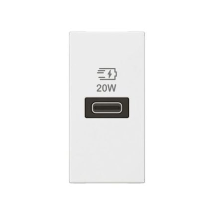ليجراند - USB Arteor، 1 موديول، منفذ واحد C، 3A، 20W، 5V، 100/240V، Power Delivery، أبيض