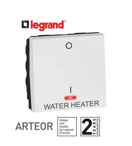 ليجراند - مفتاح سخان أرتيور - ثنائي القطبية بإتجاه واحد - علامة سخان ماء - 20 أمبير - 2 موديول - أبيض