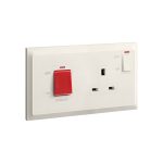 ليجراند - مفتاح مزدوج Belanko S، 2 موديول، 45A + مقبس مفتاح BS مع نيون + علامة للطباخ، 13A، 250V، Ivory