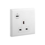 ليجراند - مقبس إلوي، بريطاني، مفرد، Unswitched + USB-A، 13A، 250V، أبيض