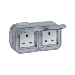 ليجراند - مأخذ كهربائي Plexo، IP55، British Standard، فتحتين، 13A 250V، تركيب سطحي، رمادي