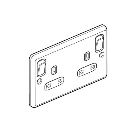 ليجراند - مقبس مزدوج Synergy Authentic، BS، 2 موديول مفتاح، 13A، 250V، مع قواطع خارجية + تأريض نظيف، Brushed Stainless Steel