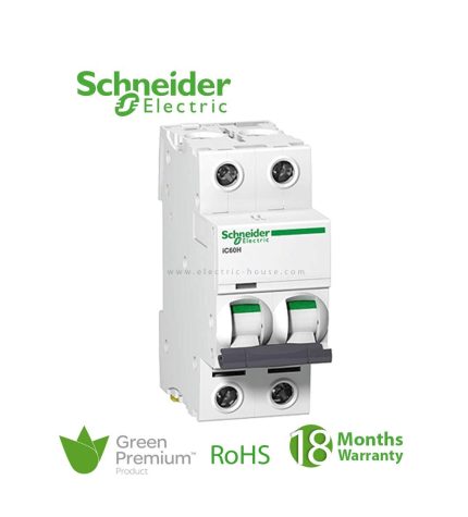 شنايدر - قاطع فرعي 2 خط - 32 أمبير - Acti9 iC60N, 2P, 32A, C Curve