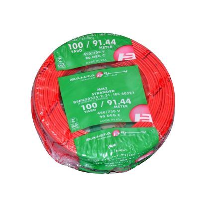 بحرة - سلك كهربائي نحاس - المواصفات البريطانية - NYA - مقاس 2.5 مم - أحمر - 450/750 فولت - 91.44 متر