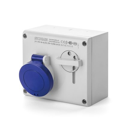 سكامي - مقبس متداخل، 32A، 2P+E، 6h، IP44، 200-250V، 50Hz، 60Hz، أطراف لولبية، مع قفل ميكانيكي