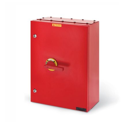 سكامي - مفتاح فصل، 630A، 3P+N، IP65، 800x800x300mm، FR6، IK10، طوارئ، أصفر/أحمر، مقاوم للحريق