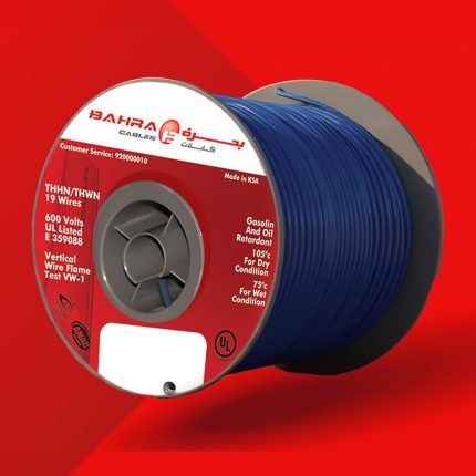 بحرة - سلك كهربائي نحاس - المواصفات الأمريكية - THHN - مقاس 16 AWG - أزرق - 600 فولت - 152.44 متر