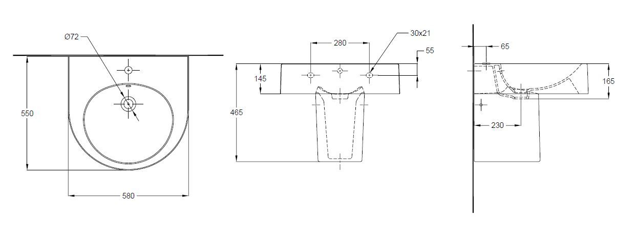 ⁦حوض مغسلة مع القاعدة - موديل ي⁩ - الصورة ⁦3⁩