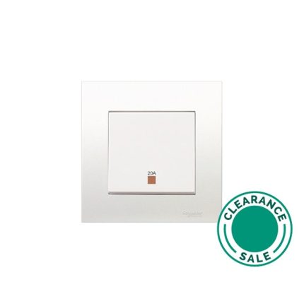 تصفية شنايدر - مفتاح قطب مزدوج، Vivace، 20 أمبير، 250 فولت، خط 1، عصابة واحدة، مع مؤشر نيون، أبيض