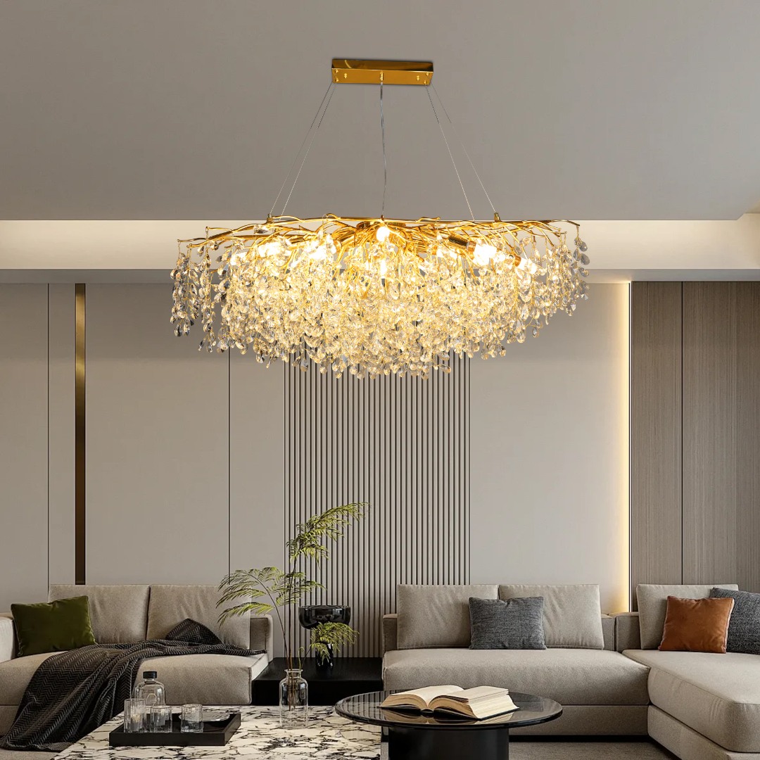 نجف مودرن ذهبي مع شفاف E14*13L قطر 120 سم مستطيل