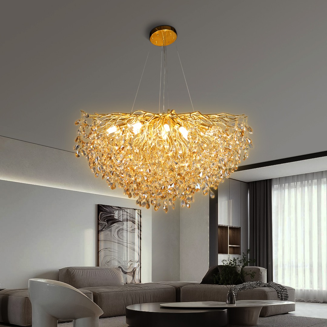 نجف مودرن قطر 100 ذهبي مع عسلي مع شفاف E14*15L سم