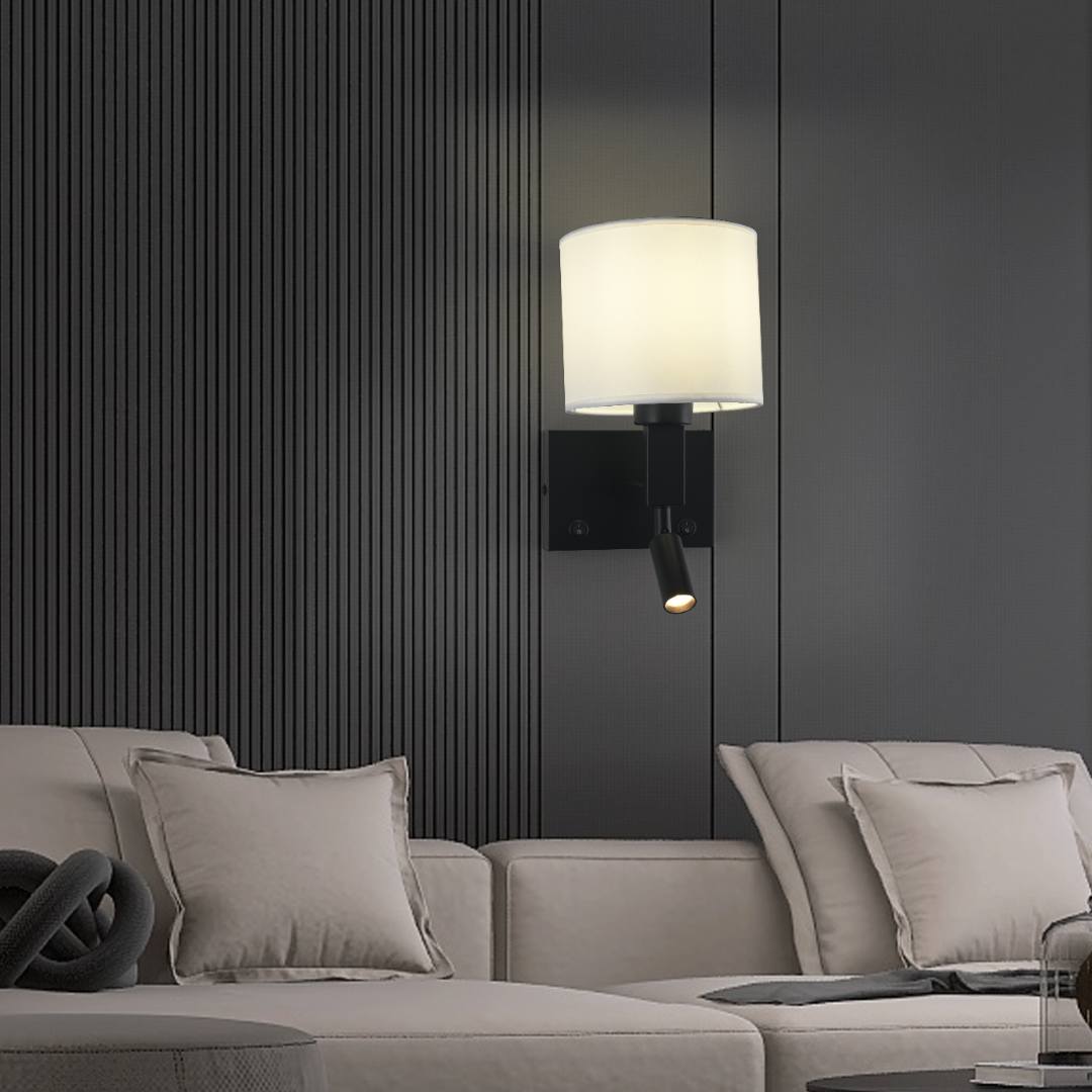 إضاءة أبليك حائط مودرن اسود لون الانارة اصفر مع قاعدة لمبات تركيب E14*1