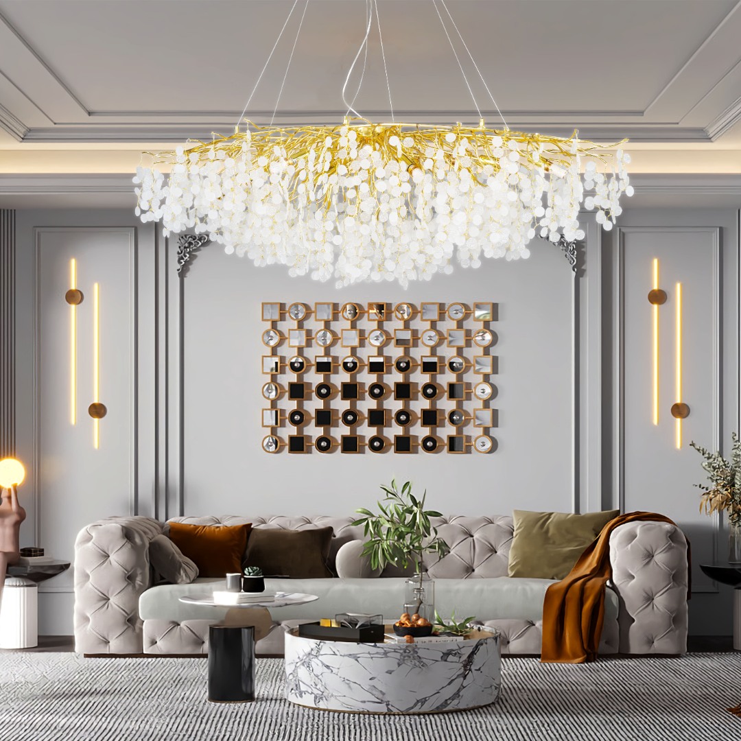 نجف مودرن ذهبي مع شفاف مع ابيض E14*16 لمبة 160 سم