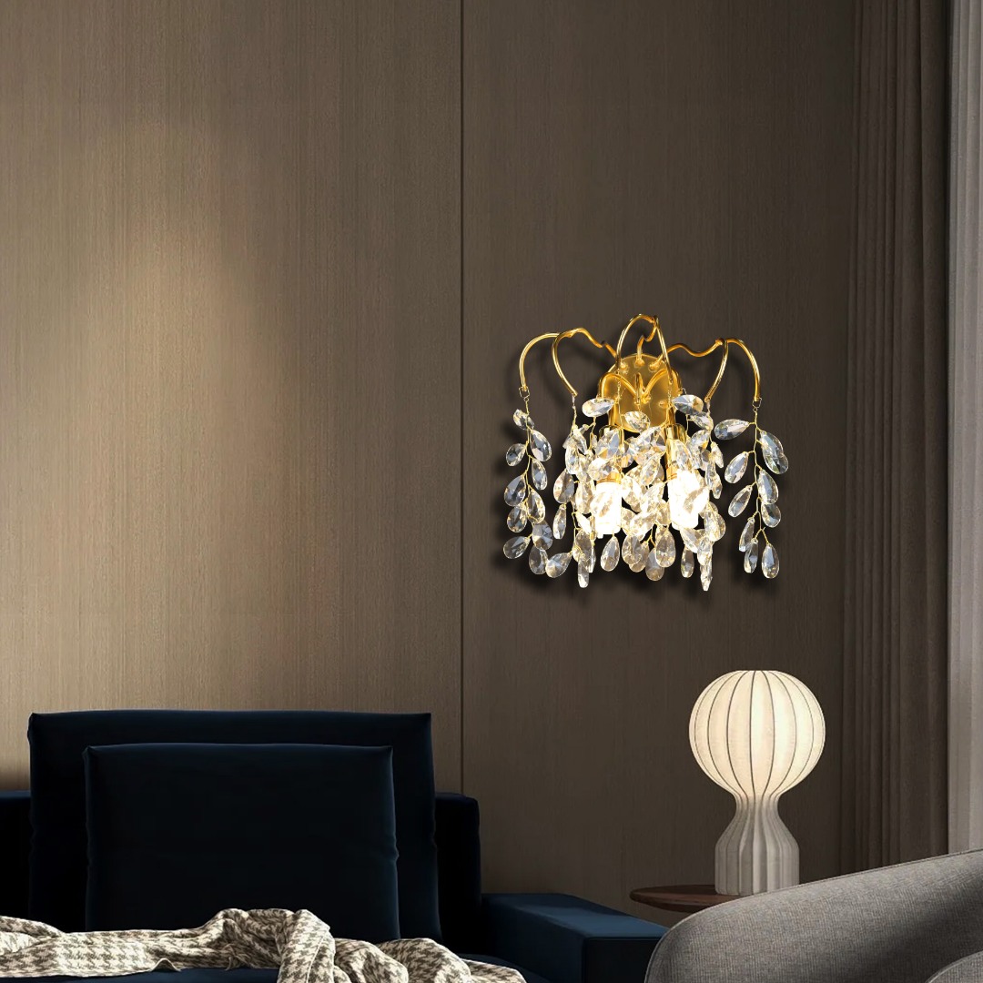 ابليك حائط جداري مودرن كريستال ذهبي مع شفاف E14*2L
