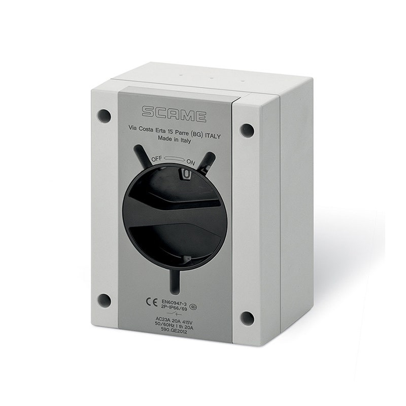 SCAME - Enclosed Switch Disconnector (AC22A/ AC23A), 32A, 6P, IP66/IP69, 160x220x115mm, Y3 IK09, General Grey/Black, GW 650°C